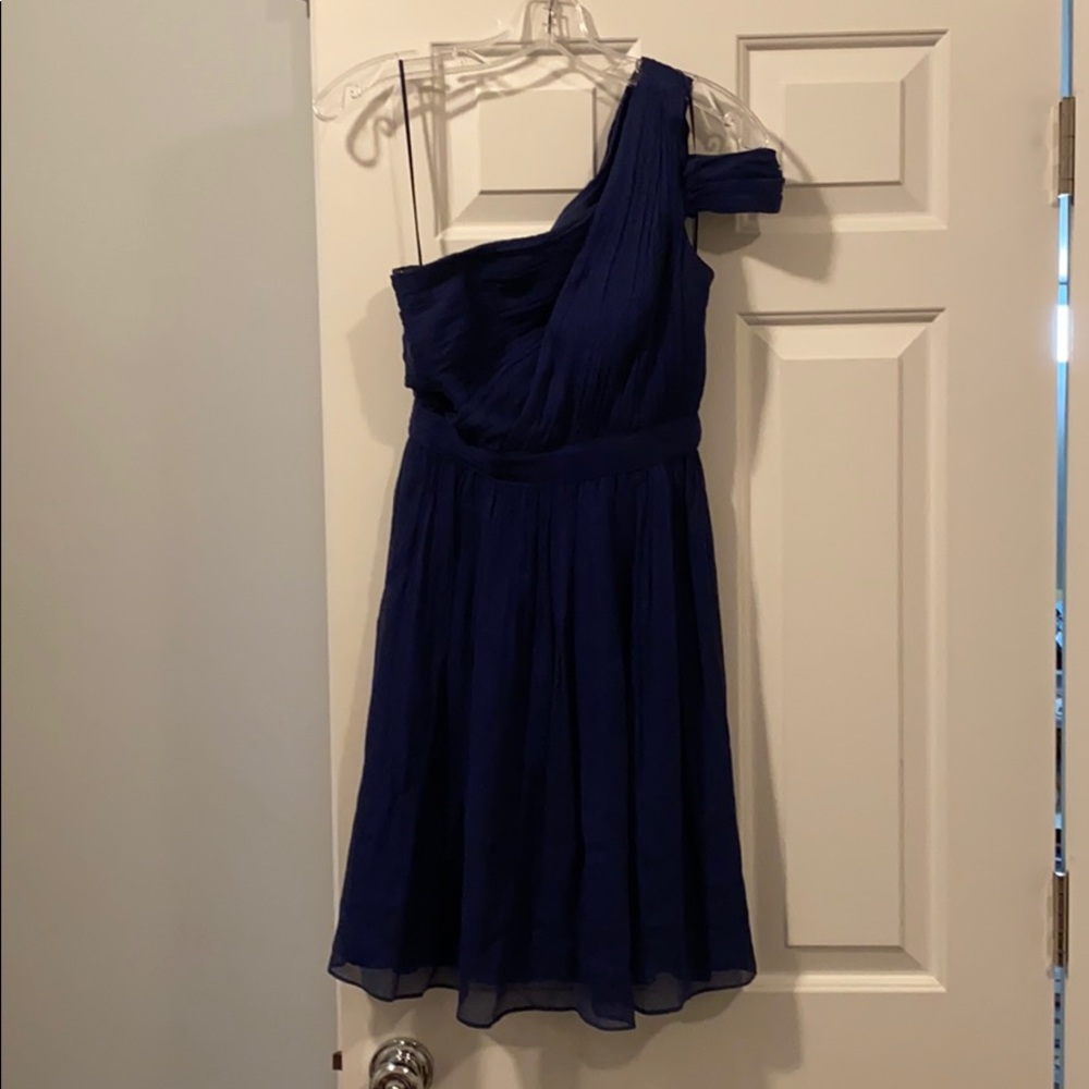 One shoulder formal J Crew Navy Blue Dress